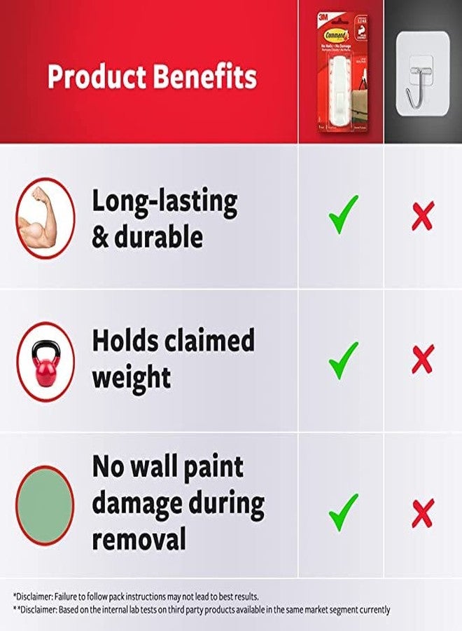 كوماند خطافات جدارية كبيرة متعددة الاستخدامات من كوماند 3M، تتحمل وزن 2.2 كجم، لا تسبب تلف الطلاء، شديدة التحمل، تثبت بقوة، قابلة لإعادة الاستخدام، خطافات لاصقة للجدران، متعددة الأسطح (أبيض، 4 خطافات، 4 شرائط) - Image 5